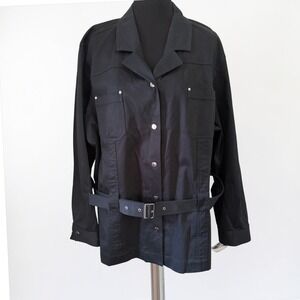 NWT Liz Claiborne Woman Black Utility Belted Jacket 20W Cotton Lycra Stretch